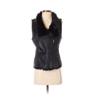 BANANA REPUBLIC Black Faux Suede & Fur Shearling Motorcycle Vest - Petite Small